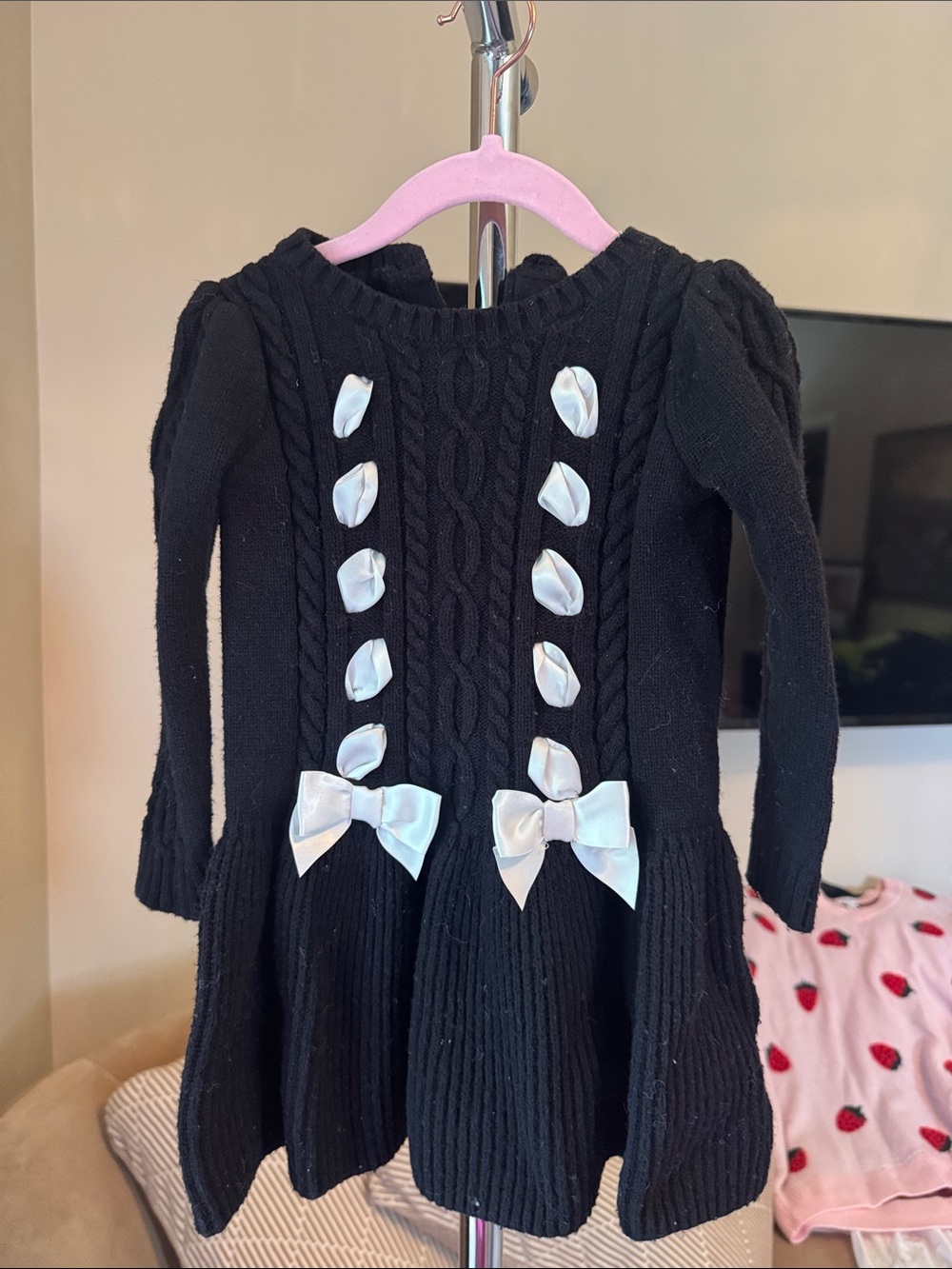 Janie and Jack- Black Knit Dress with White Satin Bow Accents